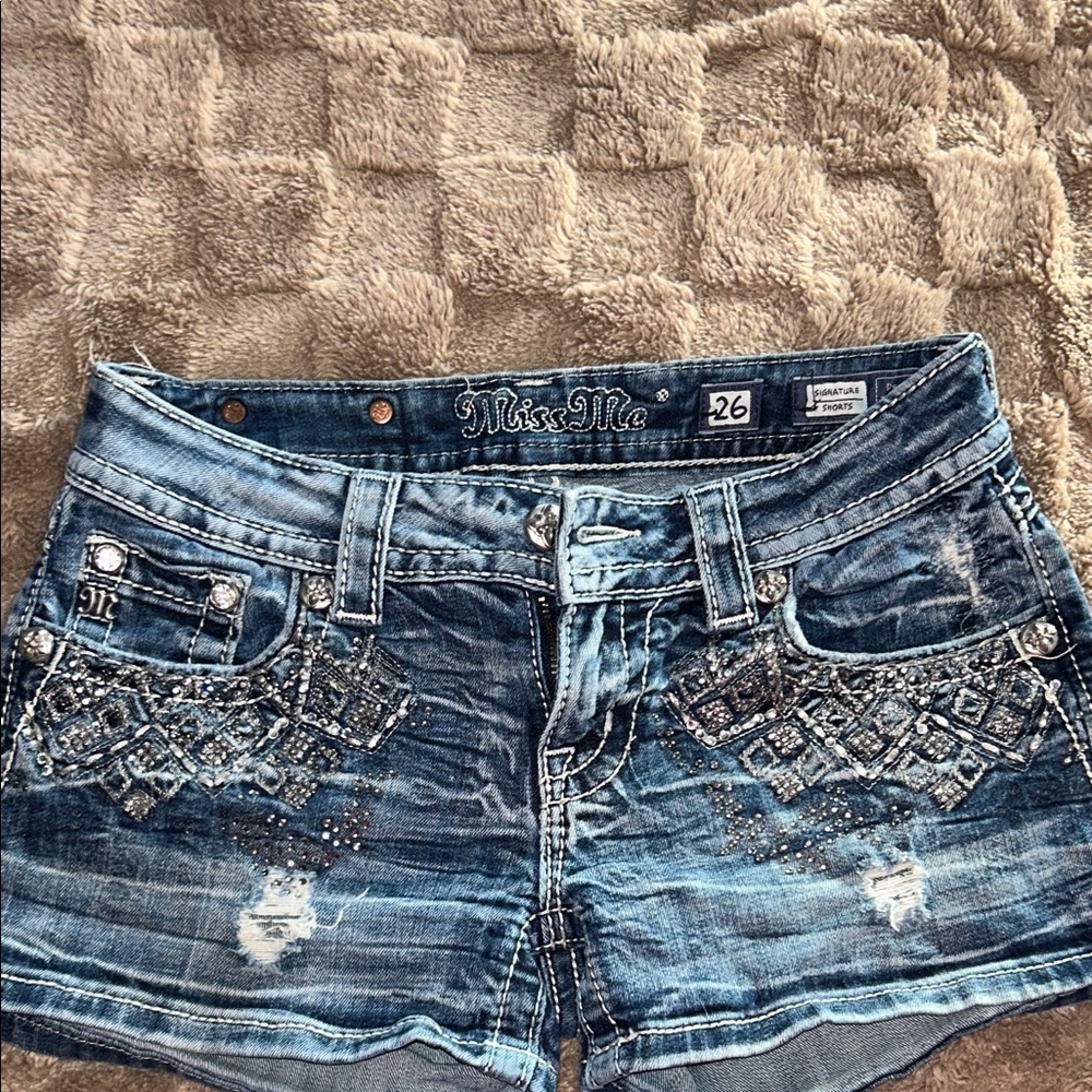 Miss Me Embellished Blue Jean Shorts